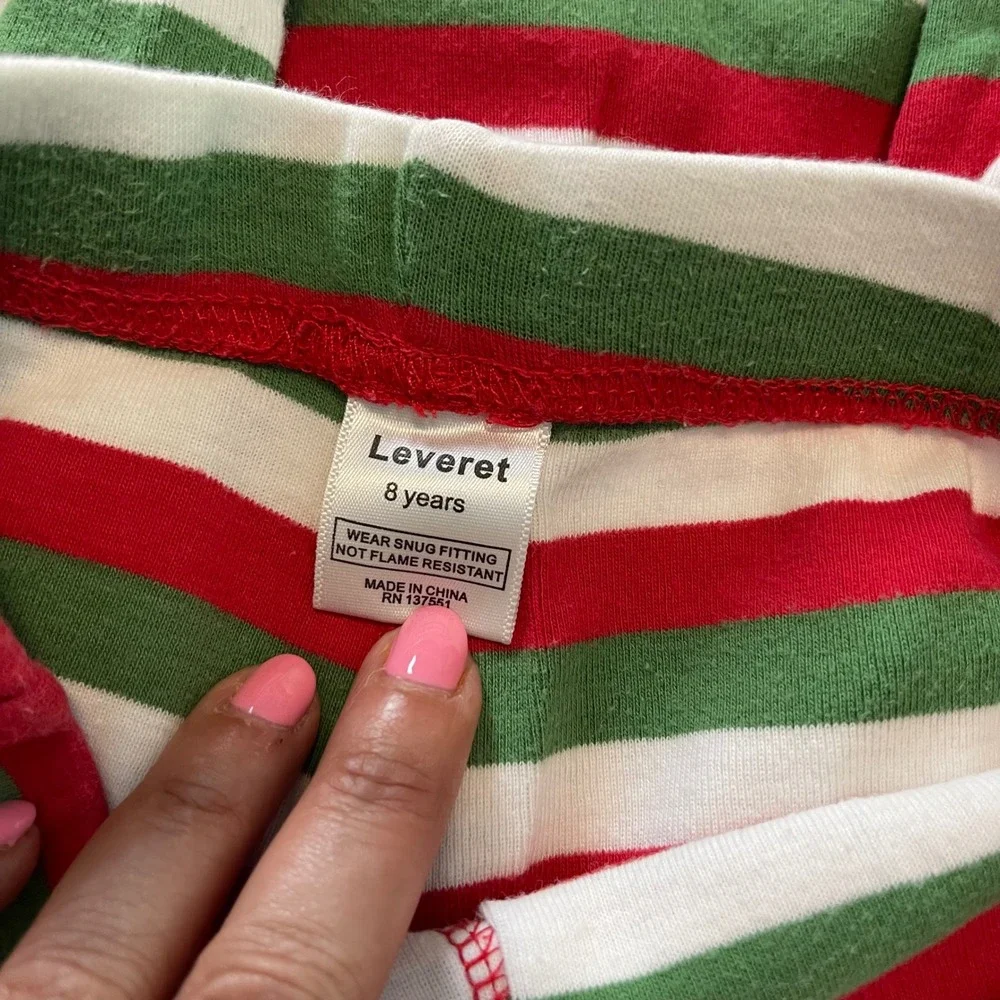 Leveret Pajama Set Kid 8 Years Red Green Holiday Festive Striped Snug Fit Cotton